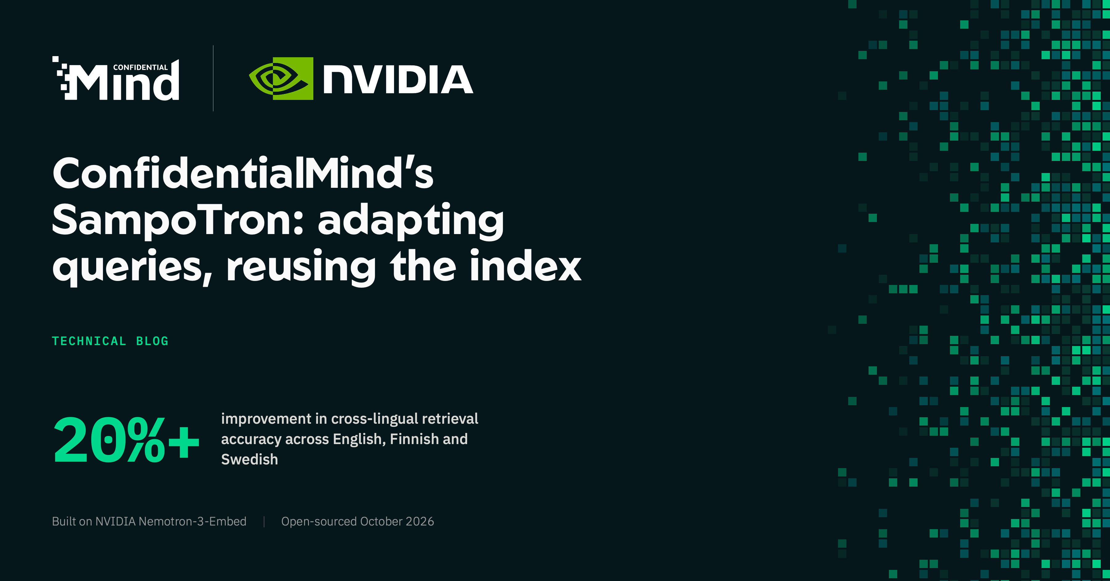ConfidentialMind’s SampoTron: adapting queries, reusing the index — technical blog banner.